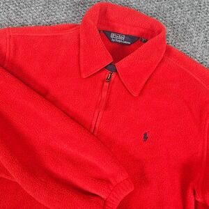Vintage‎ Polo Ralph Lauren Red Fleece Full Zip Jacket Classic Fit Menswear